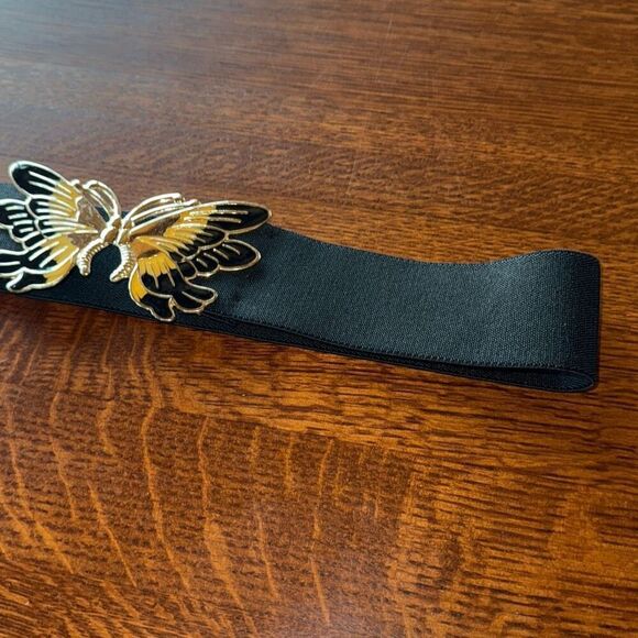 Vintage Navy Blue Enameled Butterfly Stretch Statement Belt Medium - Picture 4 of 8